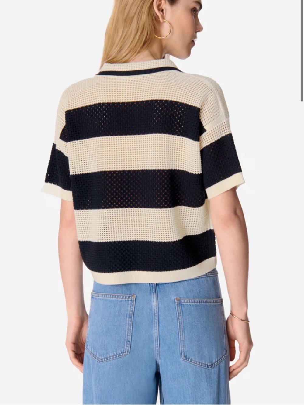 Vanessa Bruno Edaly Open Knit Polo Sweater Striped Cotton - Picture 3 of 10